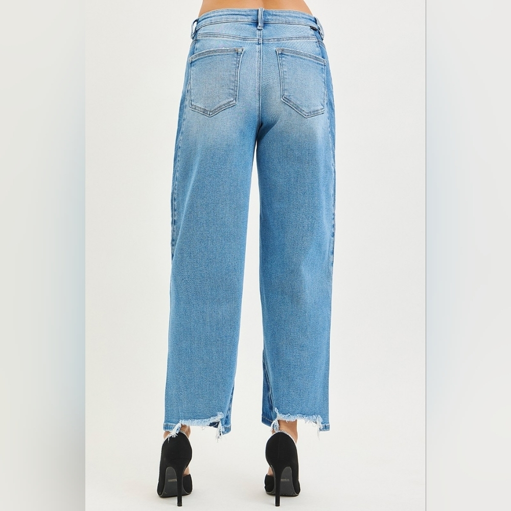 RISEN HR Dark Combo Contrast Wash Slouchy Barrel Jeans Cropped Ankle Various NEW - Picture 5 of 6